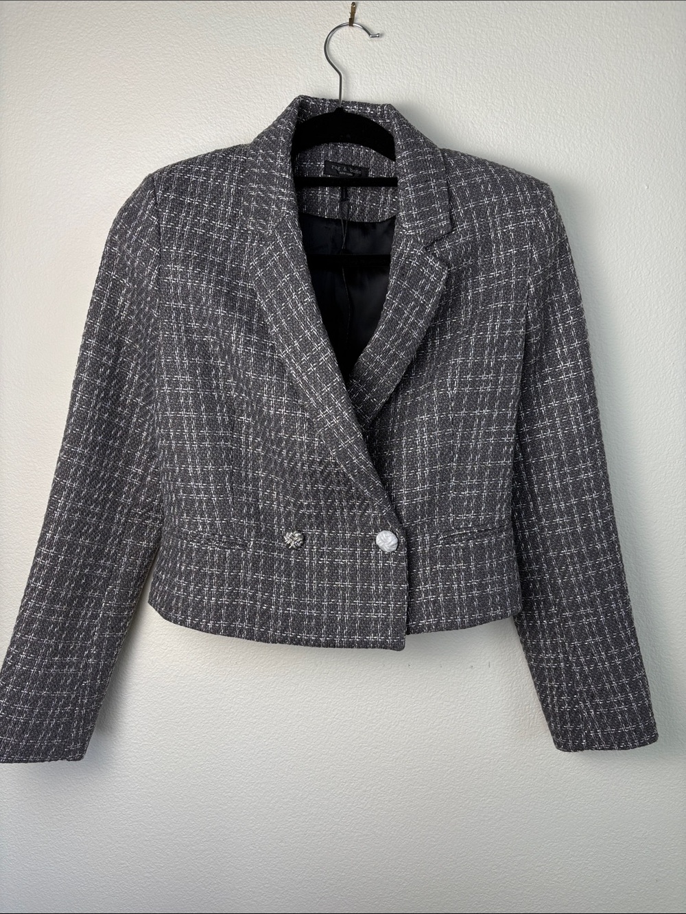 NWOT Rag & Bone Elvy Cropped Tweed Blazer Metallic Shimmer Gray Jacket 4